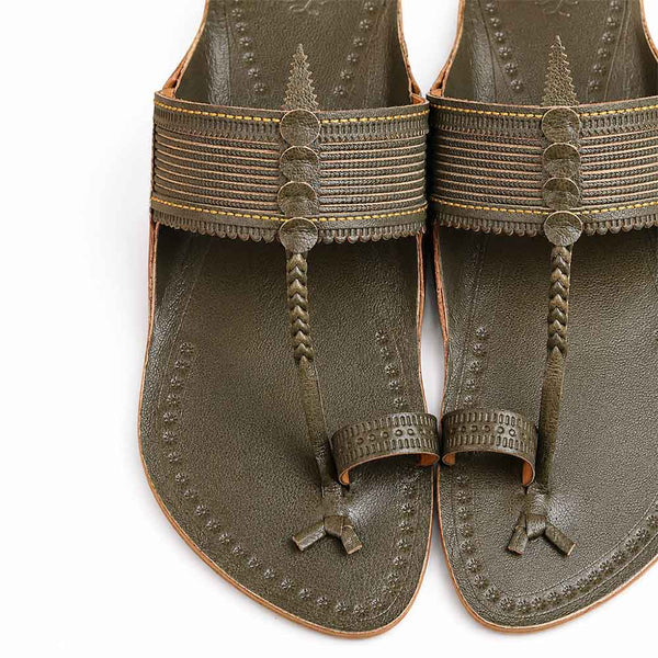 Rajmudra Grey Handcrafted Kolhapuri Flats