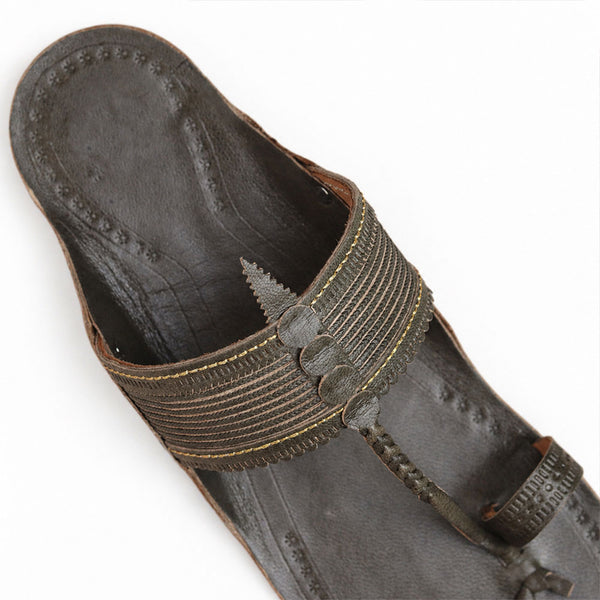 Rajmudra Grey Handcrafted Kolhapuri Flats