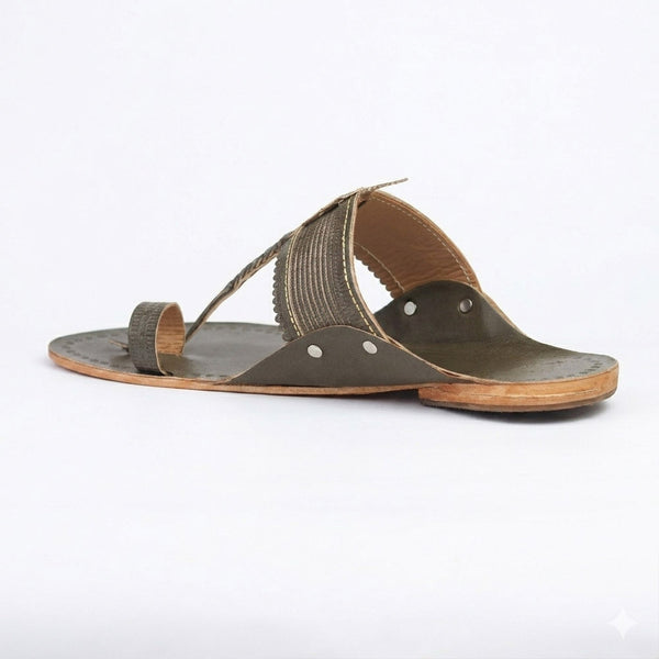 Rajmudra Grey Handcrafted Kolhapuri Flats