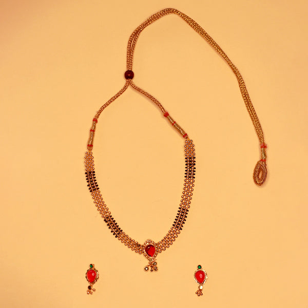 Golden Black Beads Thushi Necklace