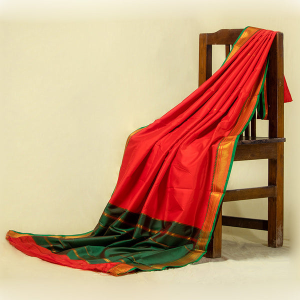Unstitched Orange Nauvari Saree – Sunny Traditional Fabric