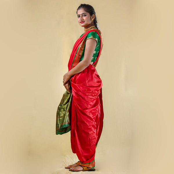 Unstitched Orange Nauwari Saree – Premium Vibrant Weave