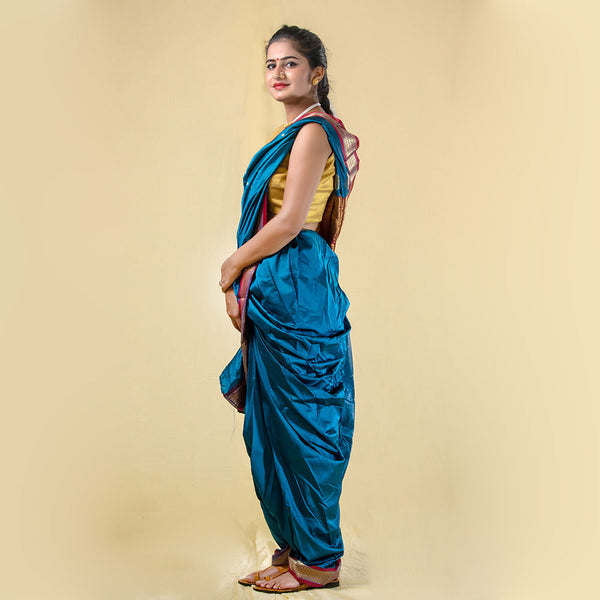 Unstitched Peacock Green Nauwari Saree – Regal Unstitched Fabric