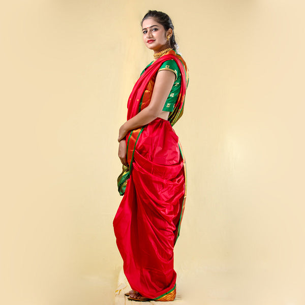 Unstitched Red Nauwari Saree – Premium Festive Fabric