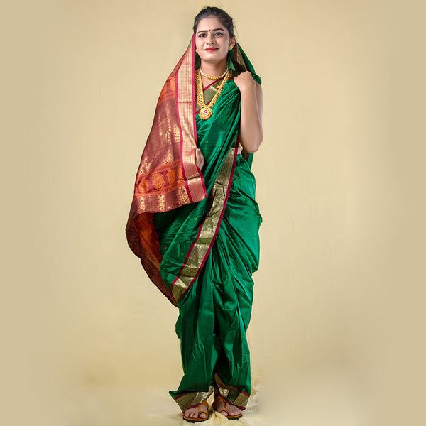 Unstitched Sea Green Nauwari Saree – Premium Tailor-Ready Weave