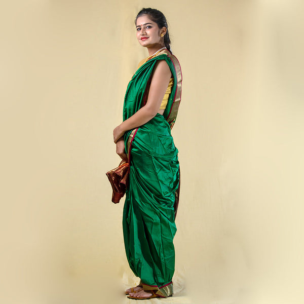 Unstitched Sea Green Nauwari Saree – Premium Tailor-Ready Weave