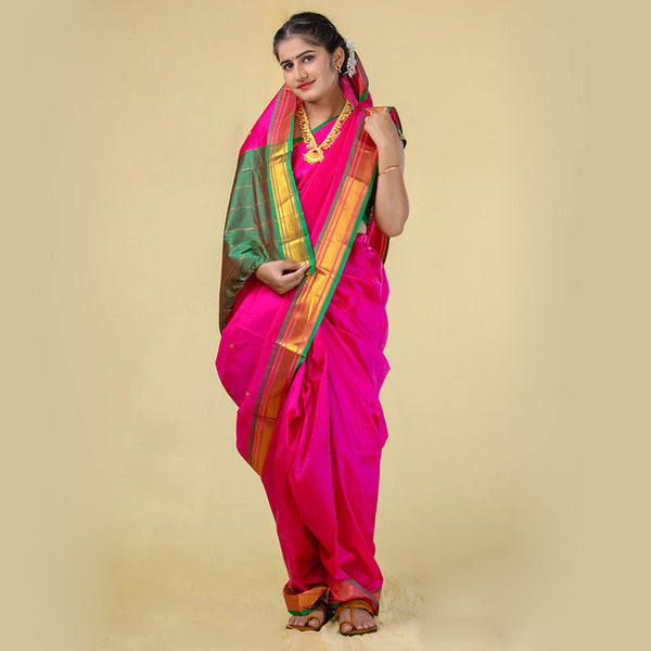 Readymade Fuchsia Nauwari Saree – Vibrant Pre-Stitched Comfort Saree