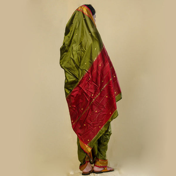 Unstitched Mehandi Green Nauvari Saree – Premium Tailor-Ready Fabric