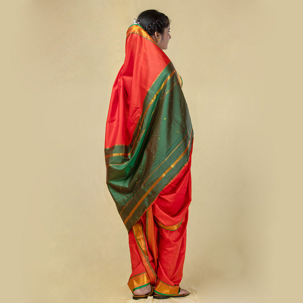Readymade Orange Nauwari Saree – Bright Ready-Wear Festival Choice