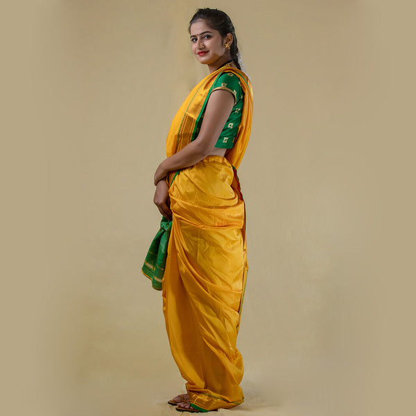 Unstitched Yellow Nauwari Saree – Bright Festive Weave