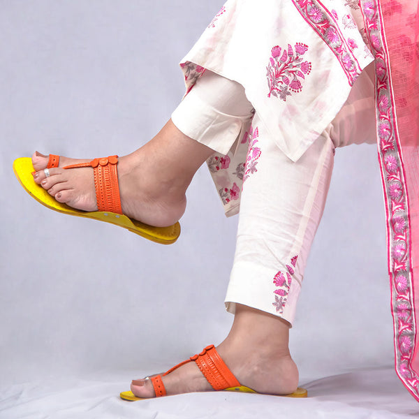 Yellow Orange Funky – Women’s Colorburst Kolhapuri Chappal