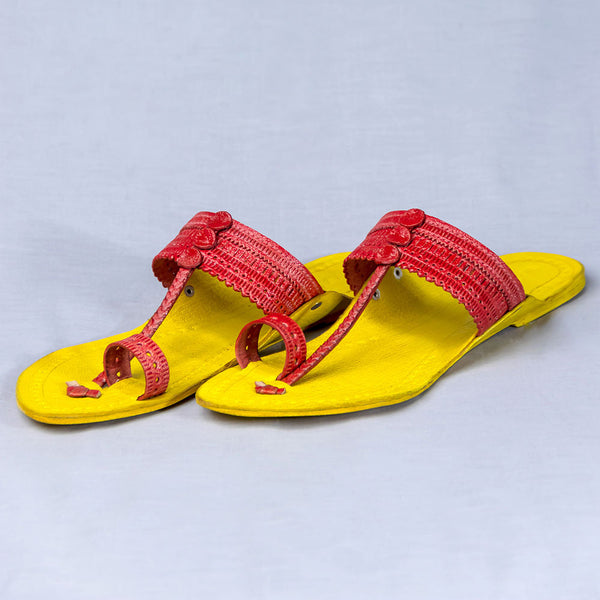 Yellow Red Funky – Women’s Colorburst Kolhapuri Chappal