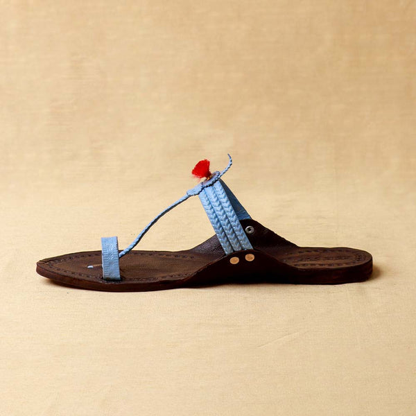 Classic Black Sky Blue Accents – Women’s Kolhapuri Chappal