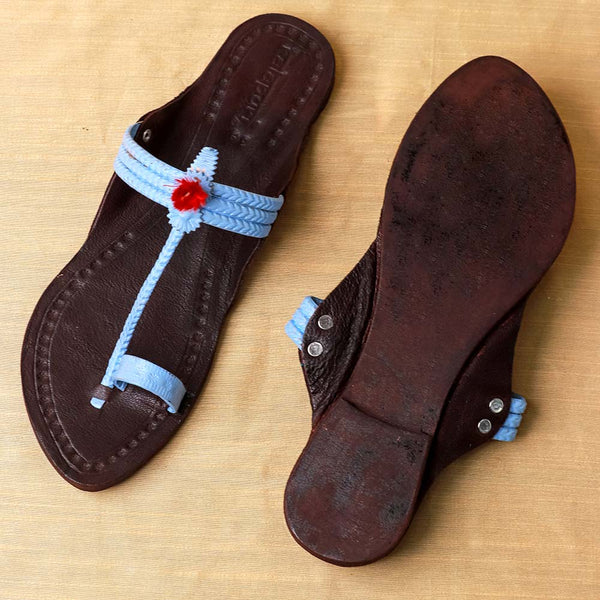 Classic Black Sky Blue Accents – Women’s Kolhapuri Chappal