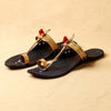 Black with Gold Accents – Women’s Colorburst Kolhapuri Chappal