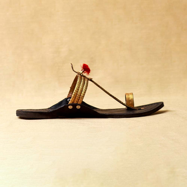 Black with Gold Accents – Women’s Colorburst Kolhapuri Chappal