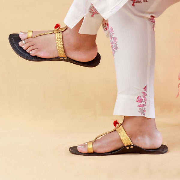 Black with Gold Accents – Women’s Colorburst Kolhapuri Chappal