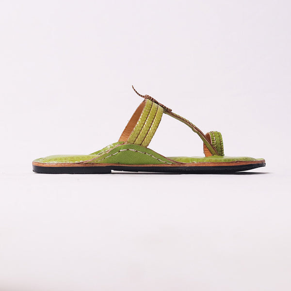 Women’s 3 Veni Wali Kolhapuri green leather chappal handmade