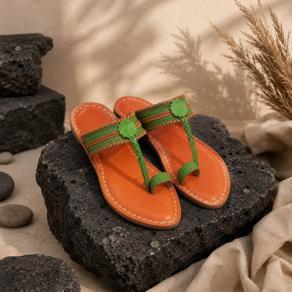 Floral Delight Red-Green – Women’s Kolhapuri Chappal