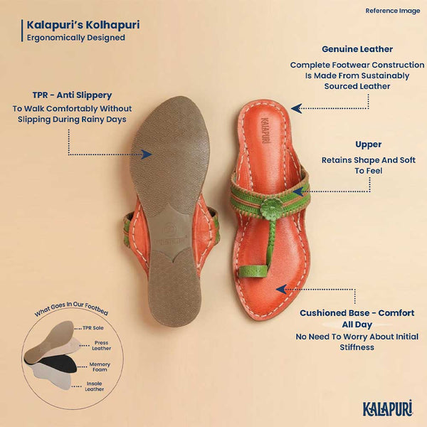 Floral Delight Red-Green – Women’s Kolhapuri Chappal