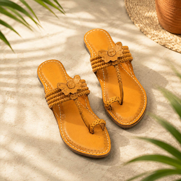 Braided Orange Floral – Women’s Colorburst Kolhapuri Chappal