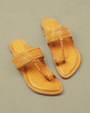 Punch Patta Indian Yellow Kolhapuri Chappal for Men – Handmade Leather