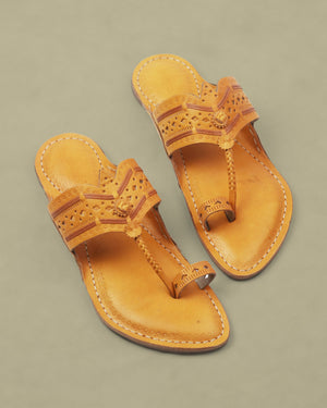 4 Veni Wala Indian Yellow Kolhapuri Chappal for Men – Handmade Leather