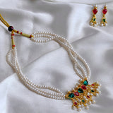 Combo of Maroon And Green Stone Tanmani Set and Traditional Gold Plated Kolhapuri Saaj Necklace