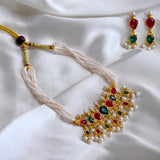 Combo of Long Pendant Tanmani Set and Artisanal Geru Plated Kolhapuri Saaj