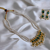 Combo of Green Pendant Tanmani Set and Kolhapuri Thushi Choker Necklace