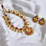 Gold Plated Maroon Stone-Studded Necklace