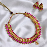 Gold Plated Pink Stone Choker Necklace