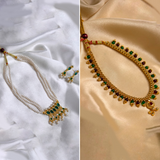 Combo of Green Pendant Tanmani With Pearls and Multi Coloured Thushi Necklace