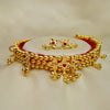 Traditional Kolhapuri Chinchpeti gold choker with Belpan design for bridal look.