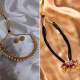 Combo of Classic Thushi Pearl Choker and Chandramukhi Red Mani Pendant Mangalsutra