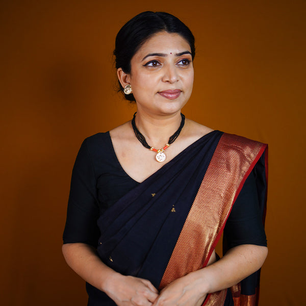 Traditional Lakshmi Black Bead Mangalsutra Necklace