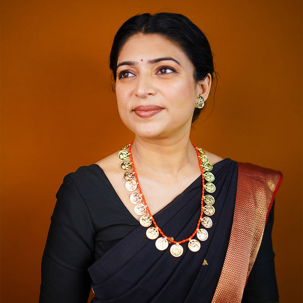 Red Beaded Double Layer Lakshmi Haar