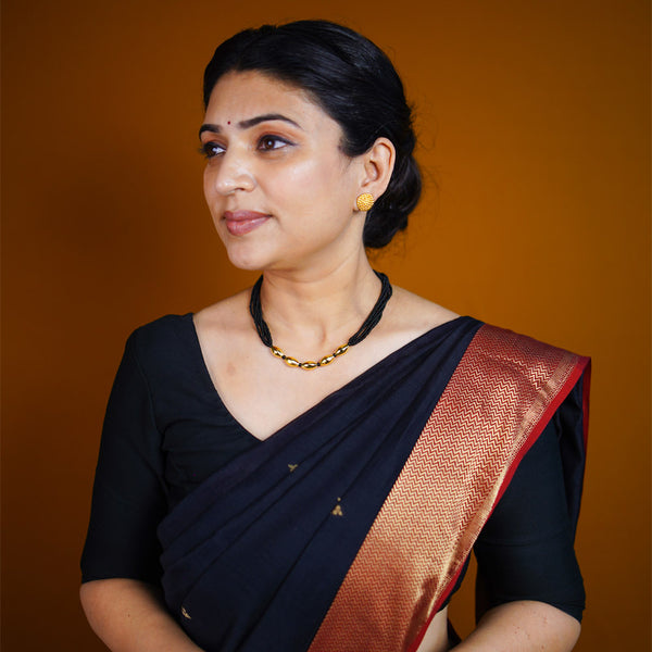 Gold Oval Bead Black Mangalsutra Necklace