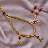 Combo of Traditional Tanmani Set and Golden Plated Thushi Necklace With Triple Panadis