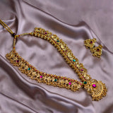 Combo of Maroon And Green Stone Tanmani Set and Traditional Gold Plated Kolhapuri Saaj Necklace
