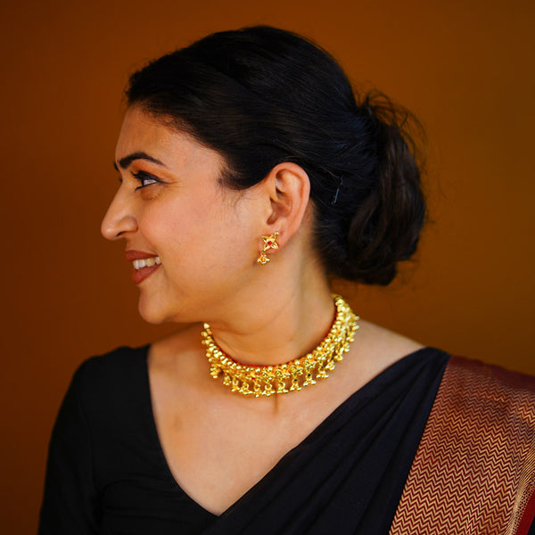 Traditional Gold Plated Thushi Necklace Set