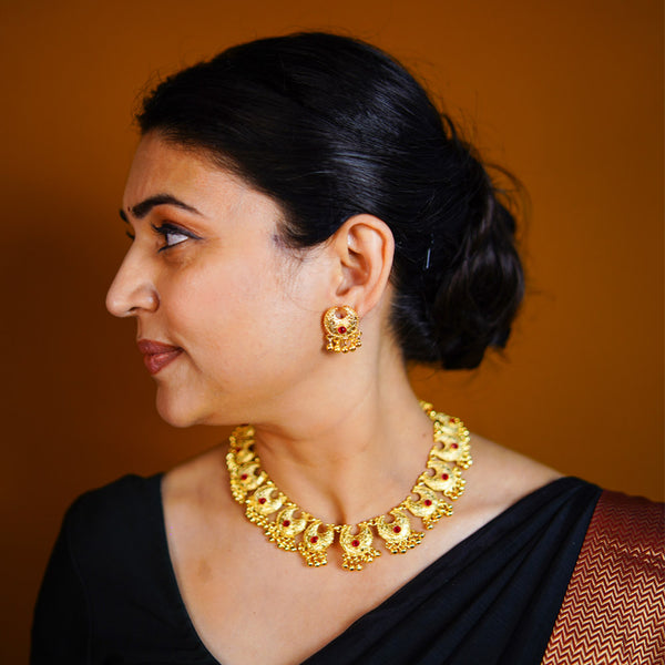 Traditional Red Stone Chandra Haar Necklace