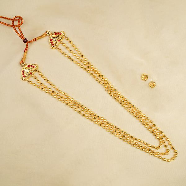 Kalapuri regal three line Mohan Maal necklace set