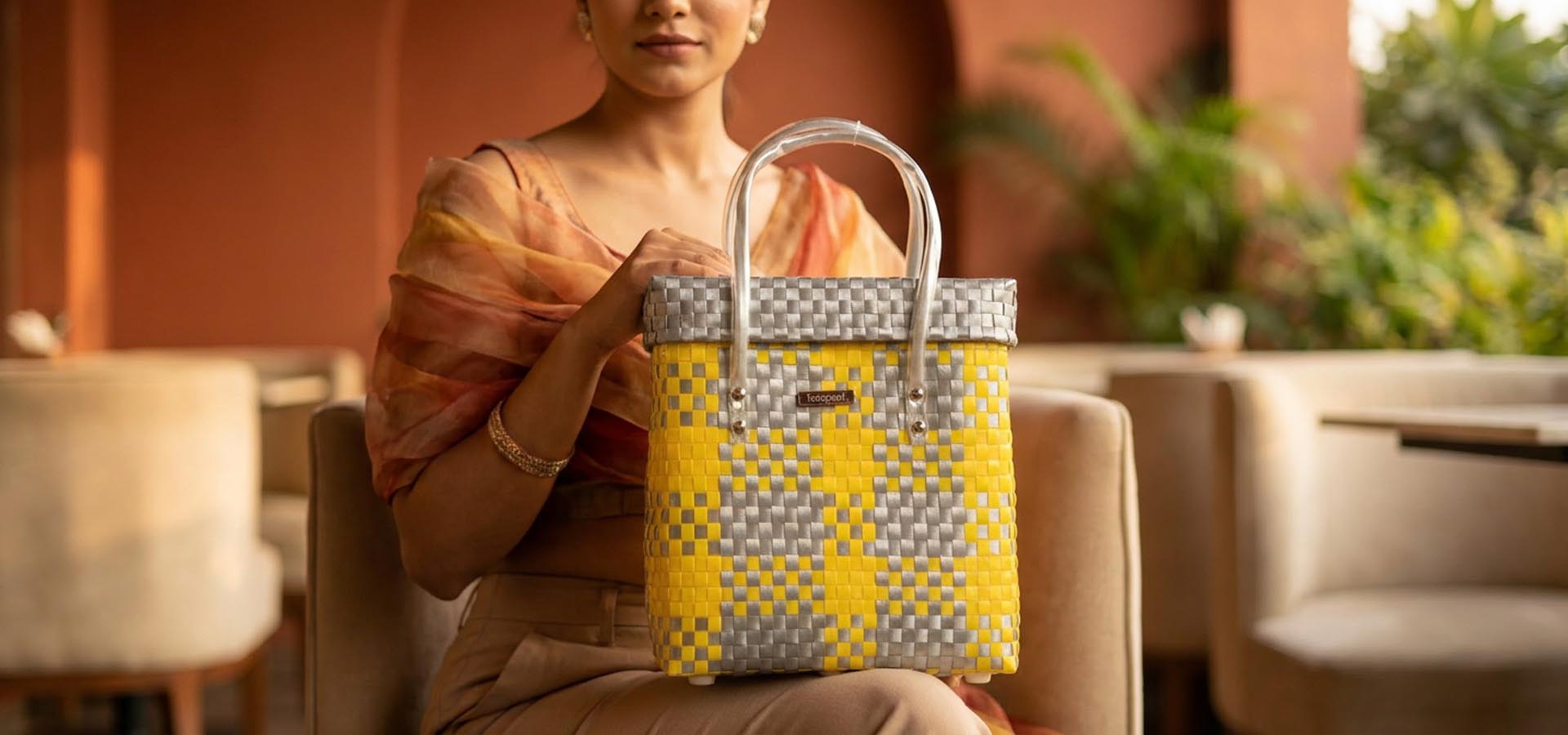 Handcrafted artisanal home decor basket by Kalapuri