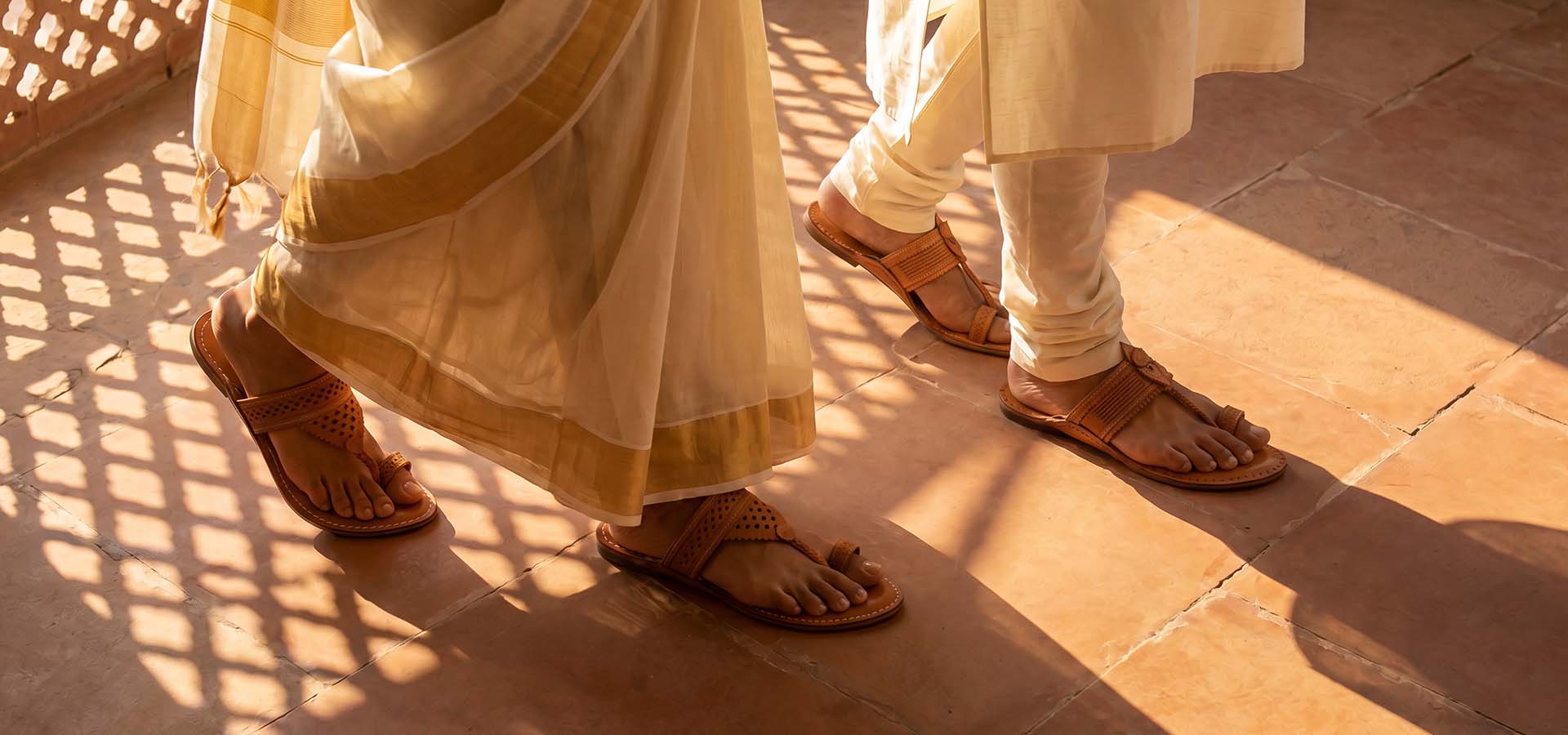 Man wearing handcrafted Kolhapuri leather chappals - Kalapuri