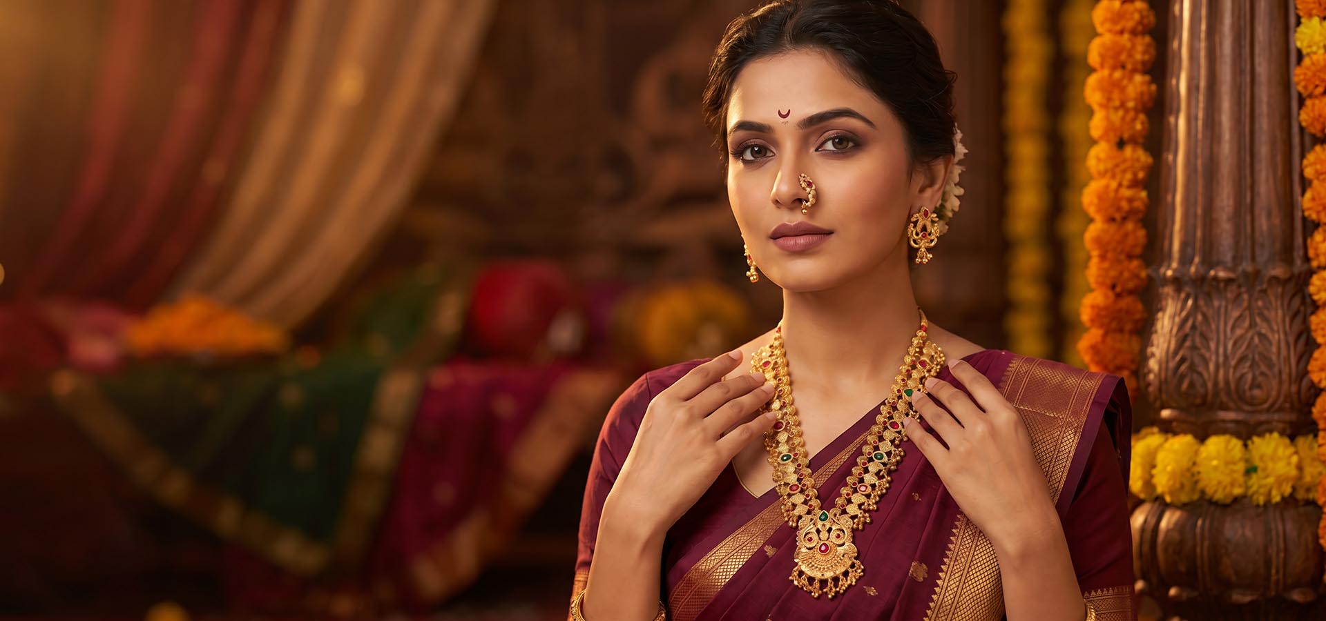 Traditional Maharashtrian Kolhapuri jewellery close-up - Kalapuri