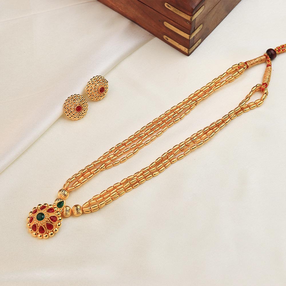 Kolhapuri Gahu Mani Pote - Oval Bead Long Haar