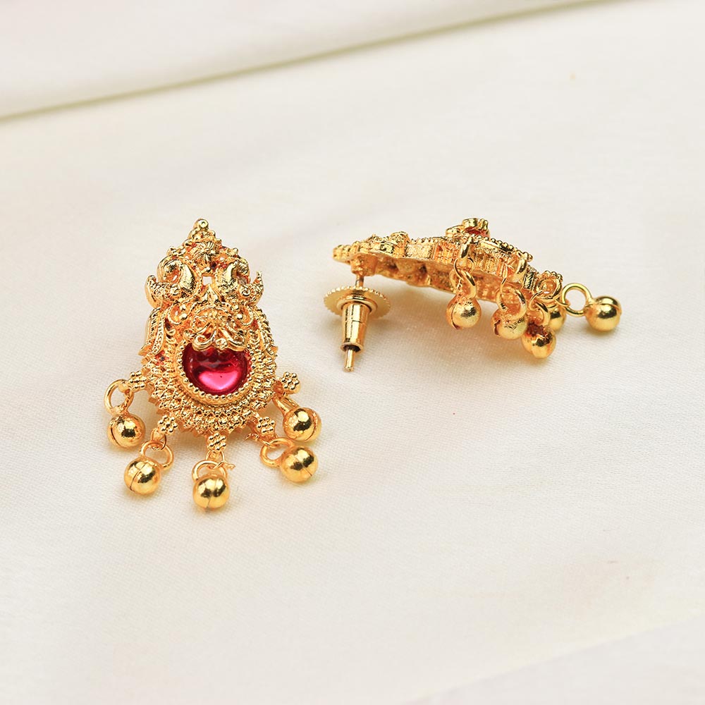 Kolhapuri Jondhale Pote Saaj Peacock Pendant - Plain Gold Bead Haar - view 5