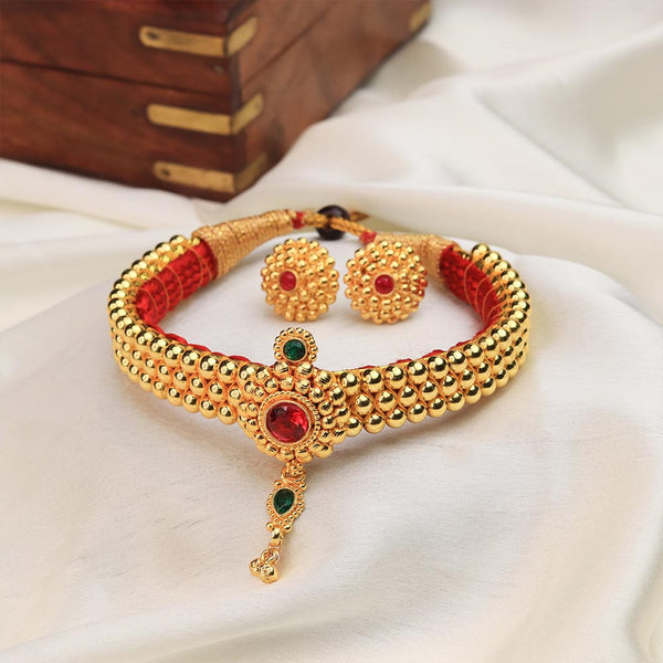 Kolhapuri Dual Stone Drop Choker Set