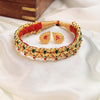 Kolhapuri Green Red Floral Stone Choker Set